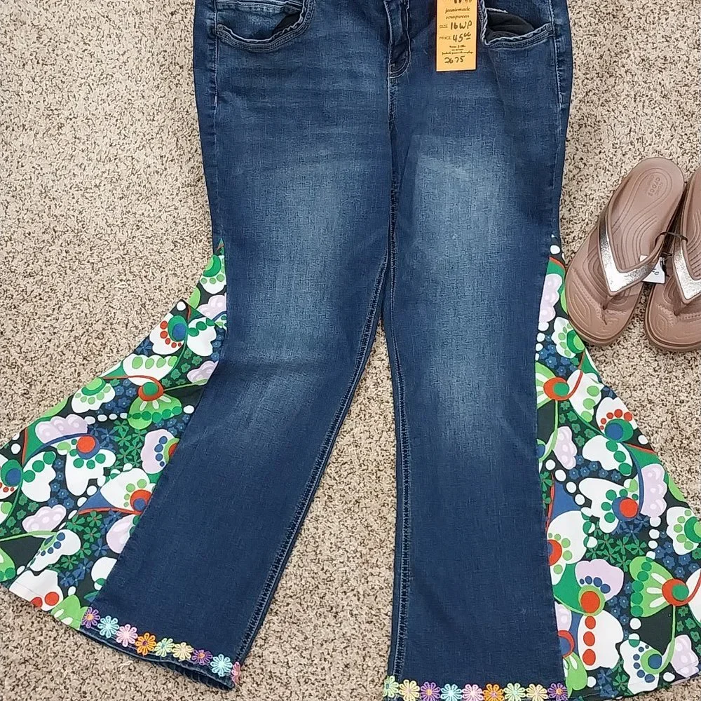 2675 Size 16WP 1946 Upcycled Stretch Bell-Bottoms - Picture 1 of 6